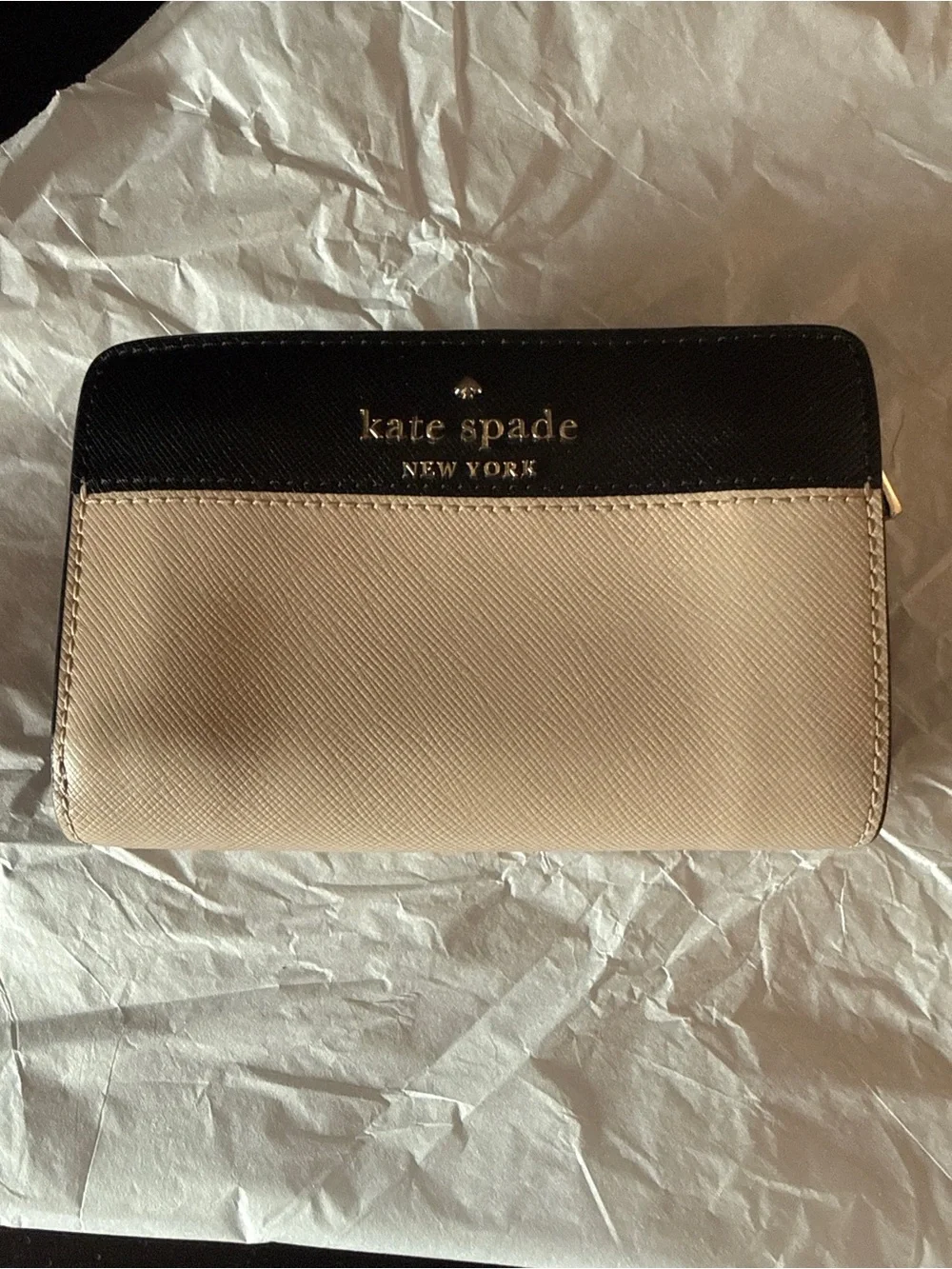 kate spade Staci Black and Beige Saffiano Zip Wallet